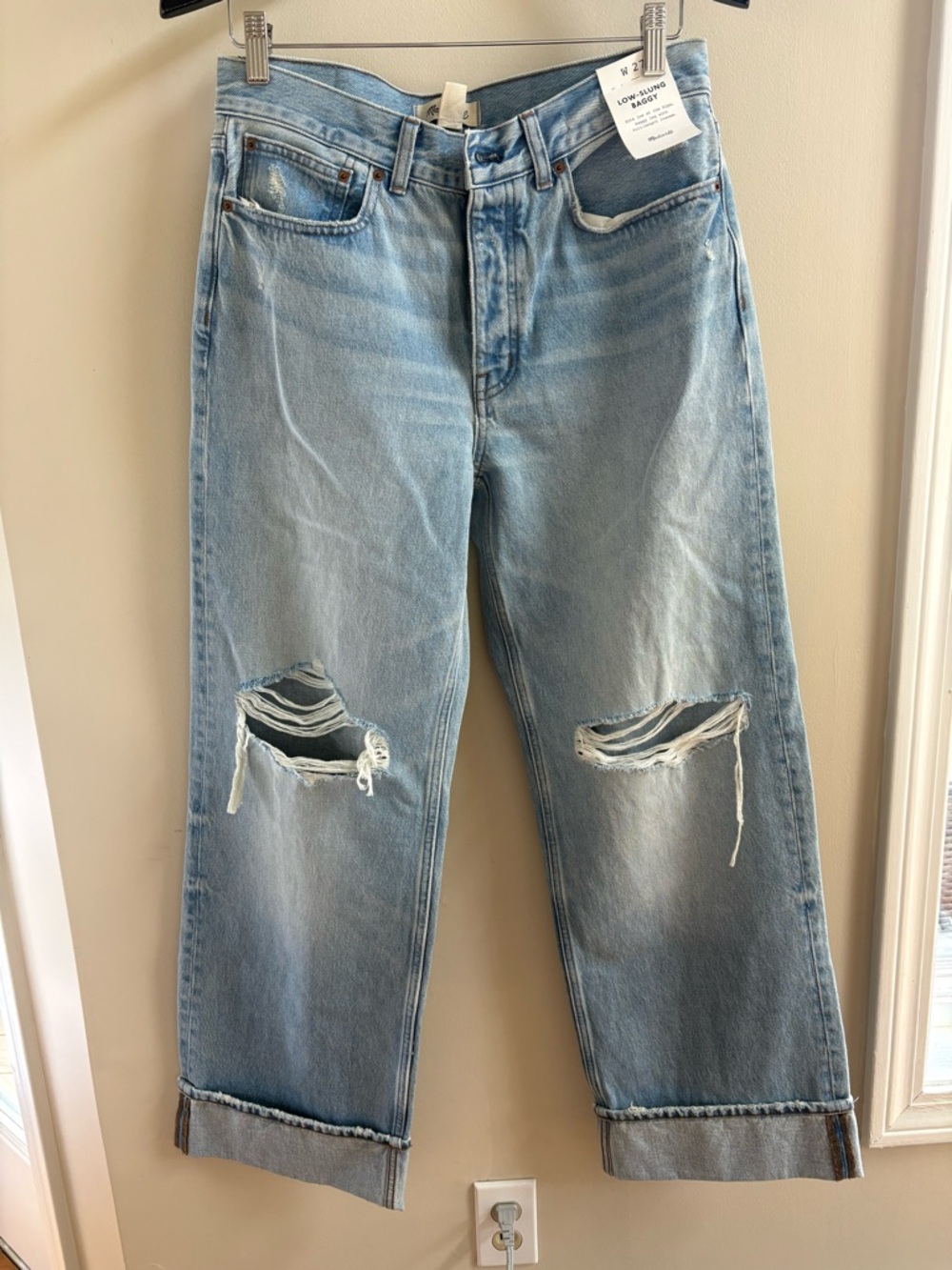 Madewell Low Slung Baggy Jeans W27 Light Washed Distressed Straight Leg Jean NWT - Picture 5 of 12
